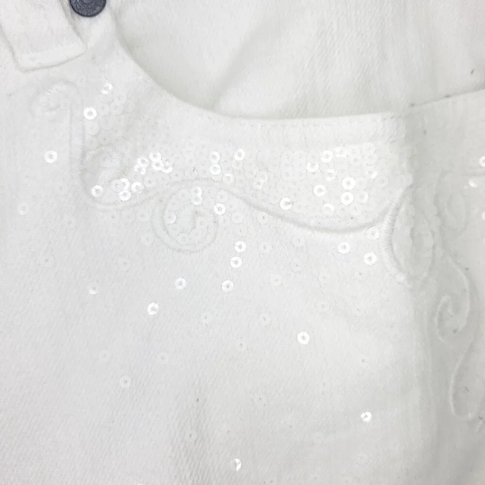 Chicos Platinum Jeans Womens 0.5 (US 6 /S) White Cecile OCP Sequin Strech Capri - Picture 3 of 11